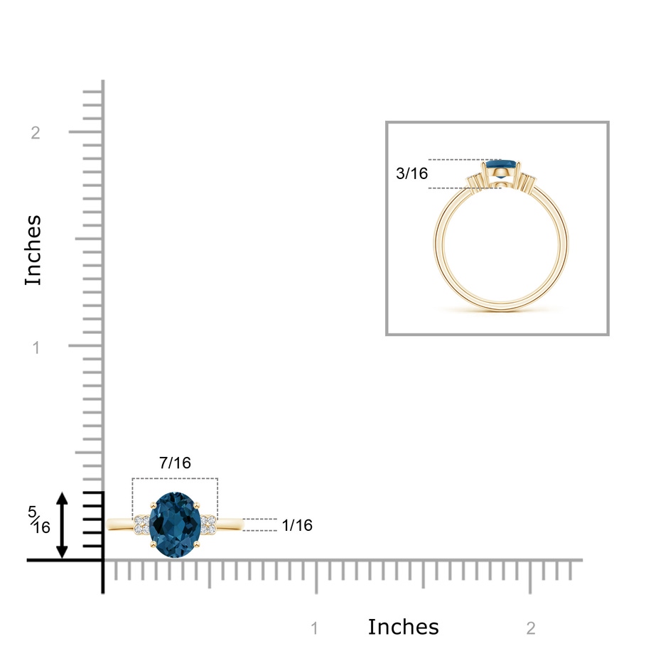 8x6mm AAA Oval London Blue Topaz Ring with Diamond Floral Accents in Yellow Gold product image