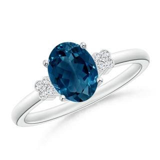 8x6mm AAAA Oval London Blue Topaz Ring with Diamond Floral Accents in P950 Platinum