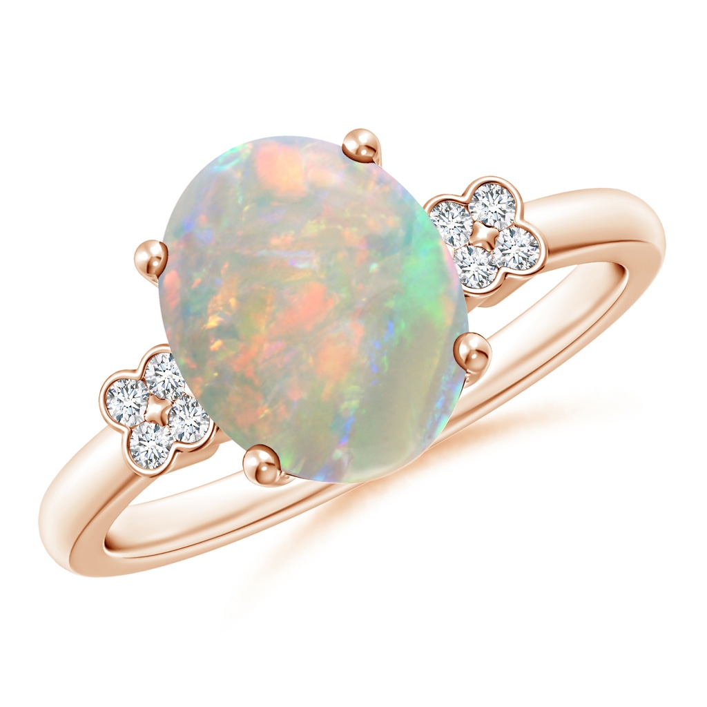 10x8mm AAAA Solitaire Oval Opal Ring with Diamond Floral Accent in Rose Gold