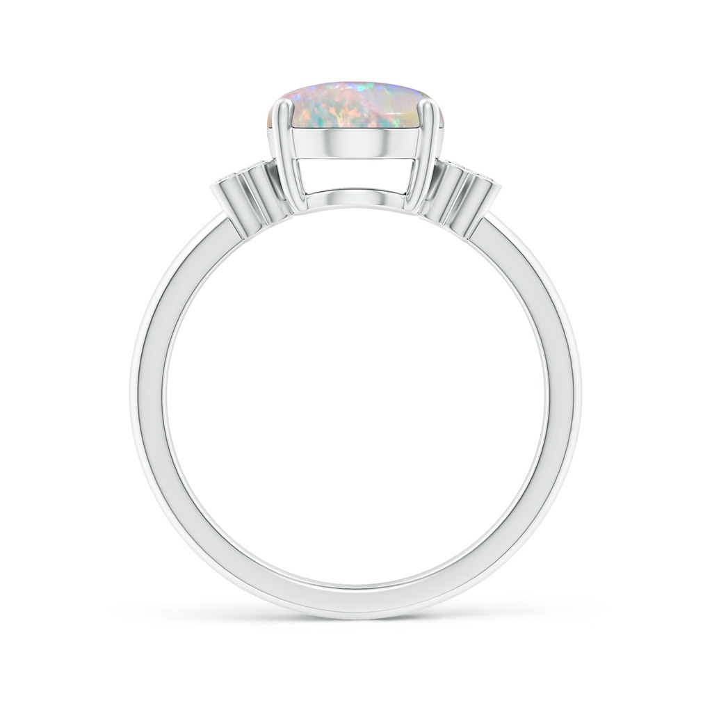 10x8mm AAAA Solitaire Oval Opal Ring with Diamond Floral Accent in White Gold Side-1