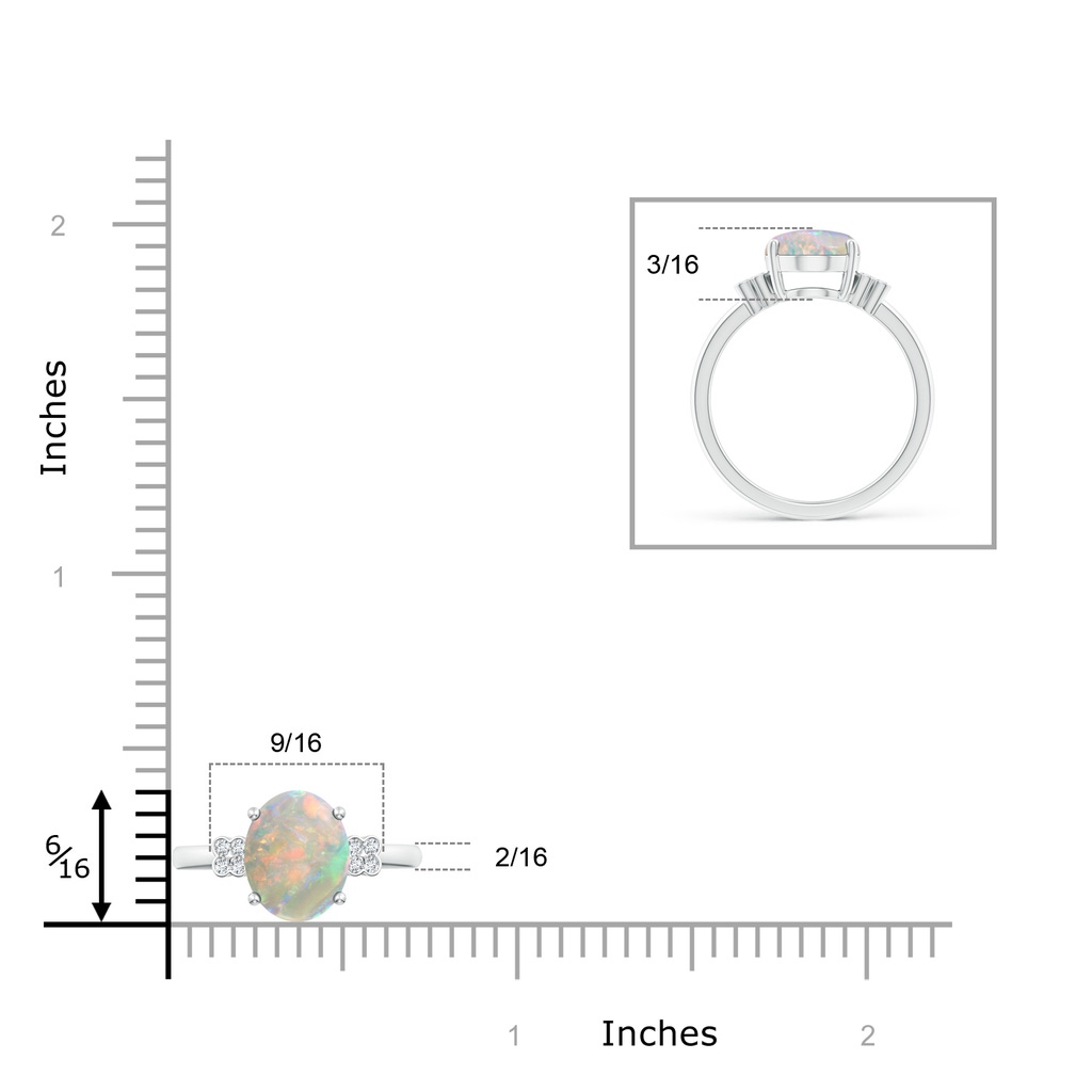 10x8mm AAAA Solitaire Oval Opal Ring with Diamond Floral Accent in White Gold Ruler