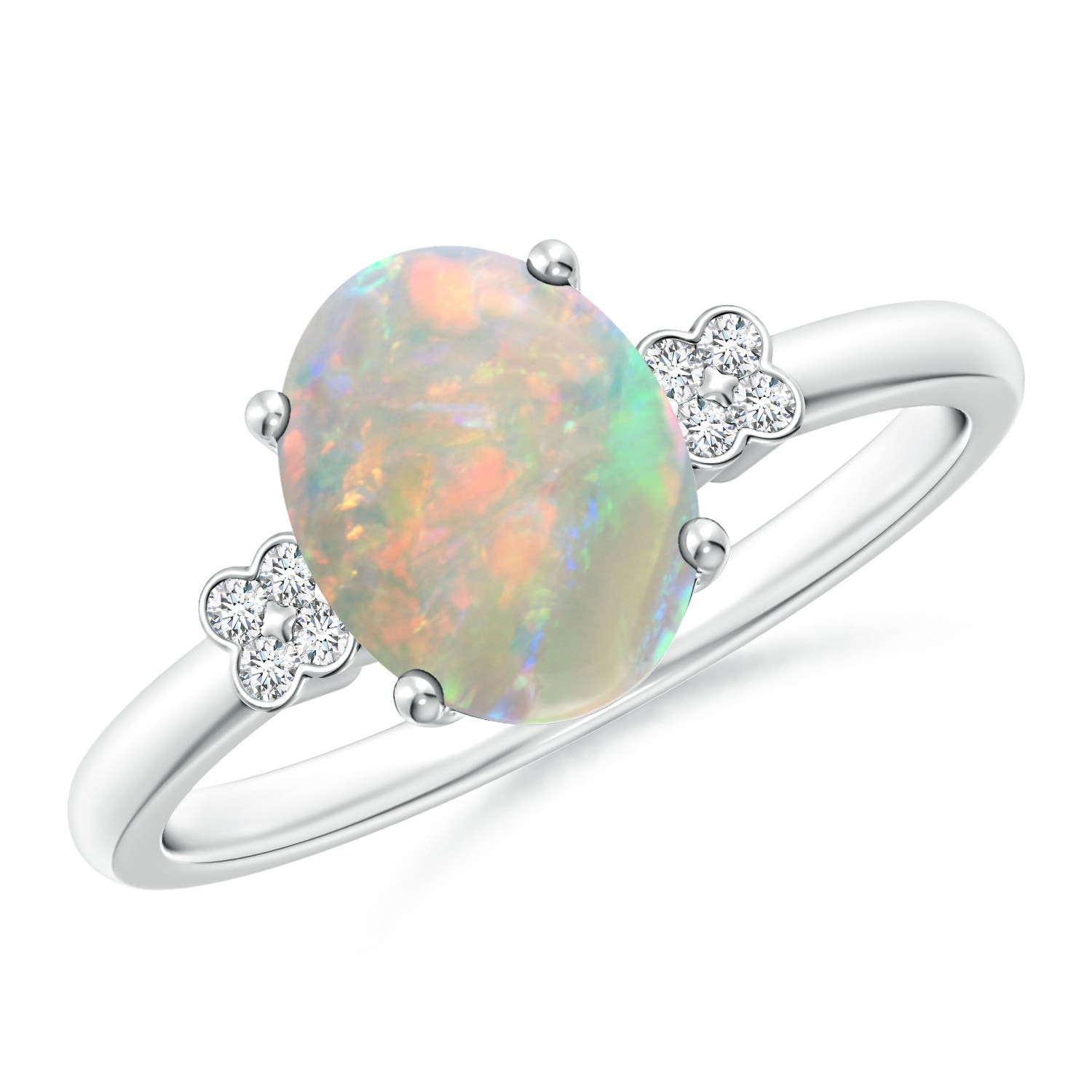 Solitaire Oval Opal Ring with Diamond Floral Accent | Angara