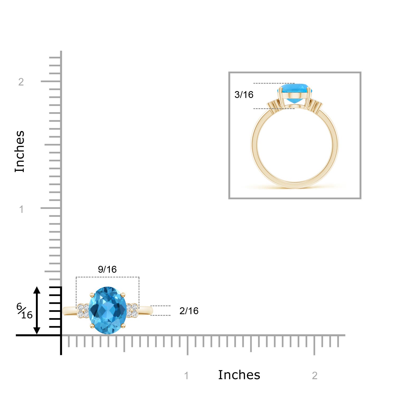 AAA - Swiss Blue Topaz / 3.33 CT / 14 KT Yellow Gold