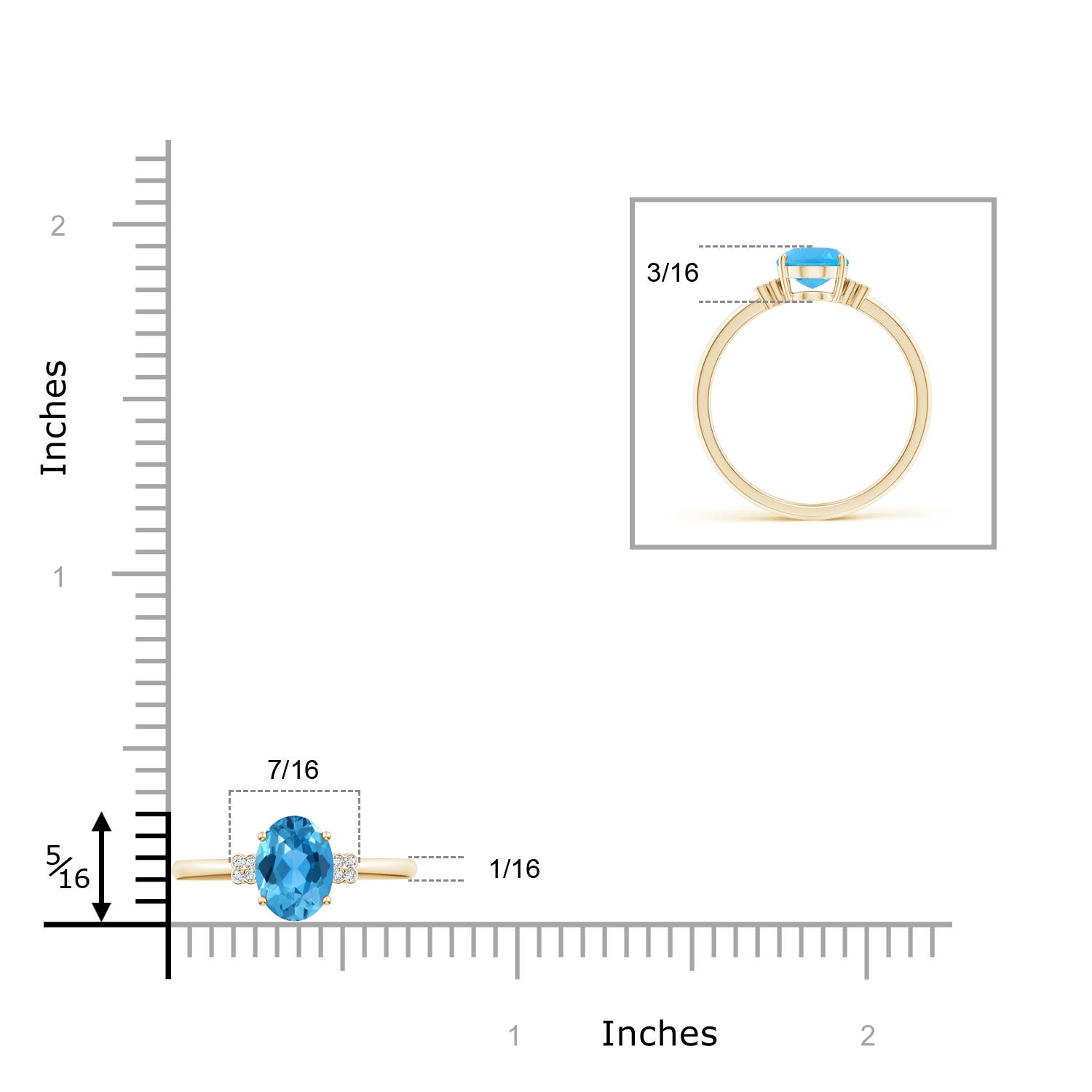 AAA - Swiss Blue Topaz / 1.55 CT / 14 KT Yellow Gold