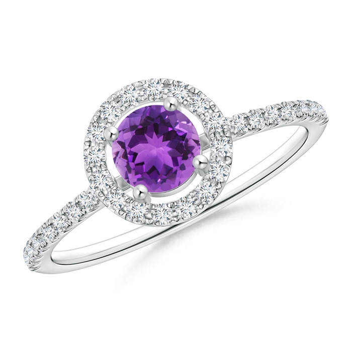 5mm AAA Floating Amethyst Halo Ring with Diamond Accents in White Gold 