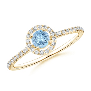 4mm AAA Floating Aquamarine Halo Ring with Diamond Accents in Yellow Gold