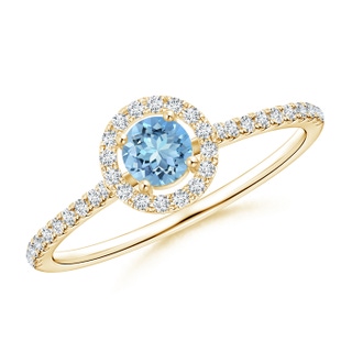 4mm AAAA Floating Aquamarine Halo Ring with Diamond Accents in Yellow Gold