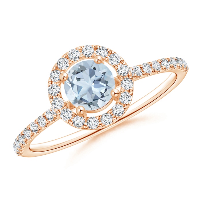 5mm A Floating Aquamarine Halo Ring with Diamond Accents in Rose Gold 
