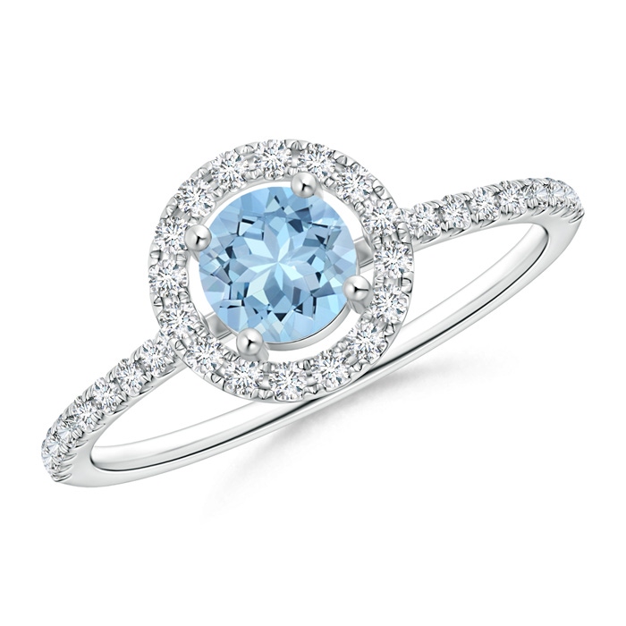 5mm AAA Floating Aquamarine Halo Ring with Diamond Accents in White Gold