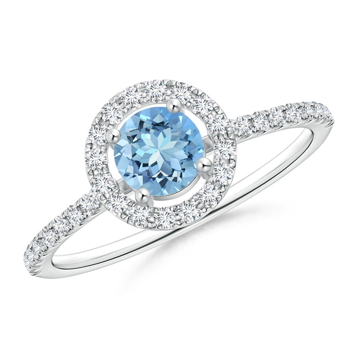 5mm AAAA Floating Aquamarine Halo Ring with Diamond Accents in White Gold