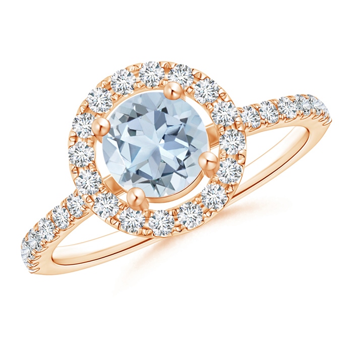 6mm A Floating Aquamarine Halo Ring with Diamond Accents in Rose Gold 