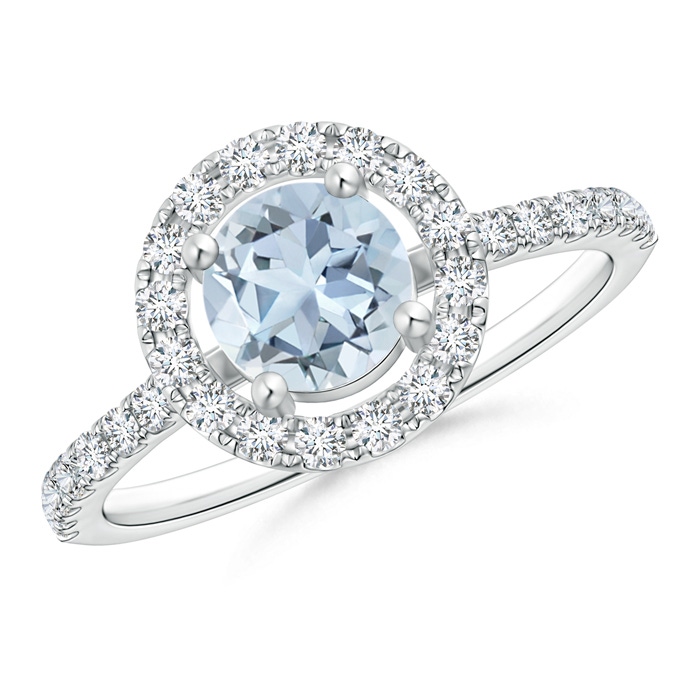 6mm A Floating Aquamarine Halo Ring with Diamond Accents in White Gold 