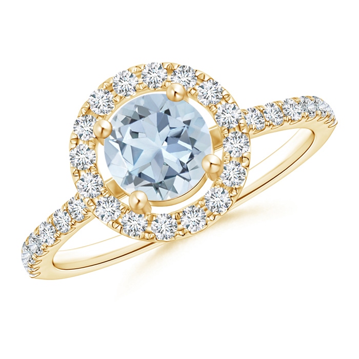 6mm A Floating Aquamarine Halo Ring with Diamond Accents in Yellow Gold 