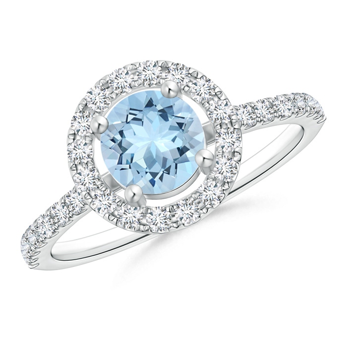 6mm AAA Floating Aquamarine Halo Ring with Diamond Accents in White Gold 