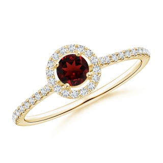 4mm AAA Floating Garnet Halo Ring with Diamond Accents in Yellow Gold