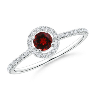 4mm AAAA Floating Garnet Halo Ring with Diamond Accents in White Gold