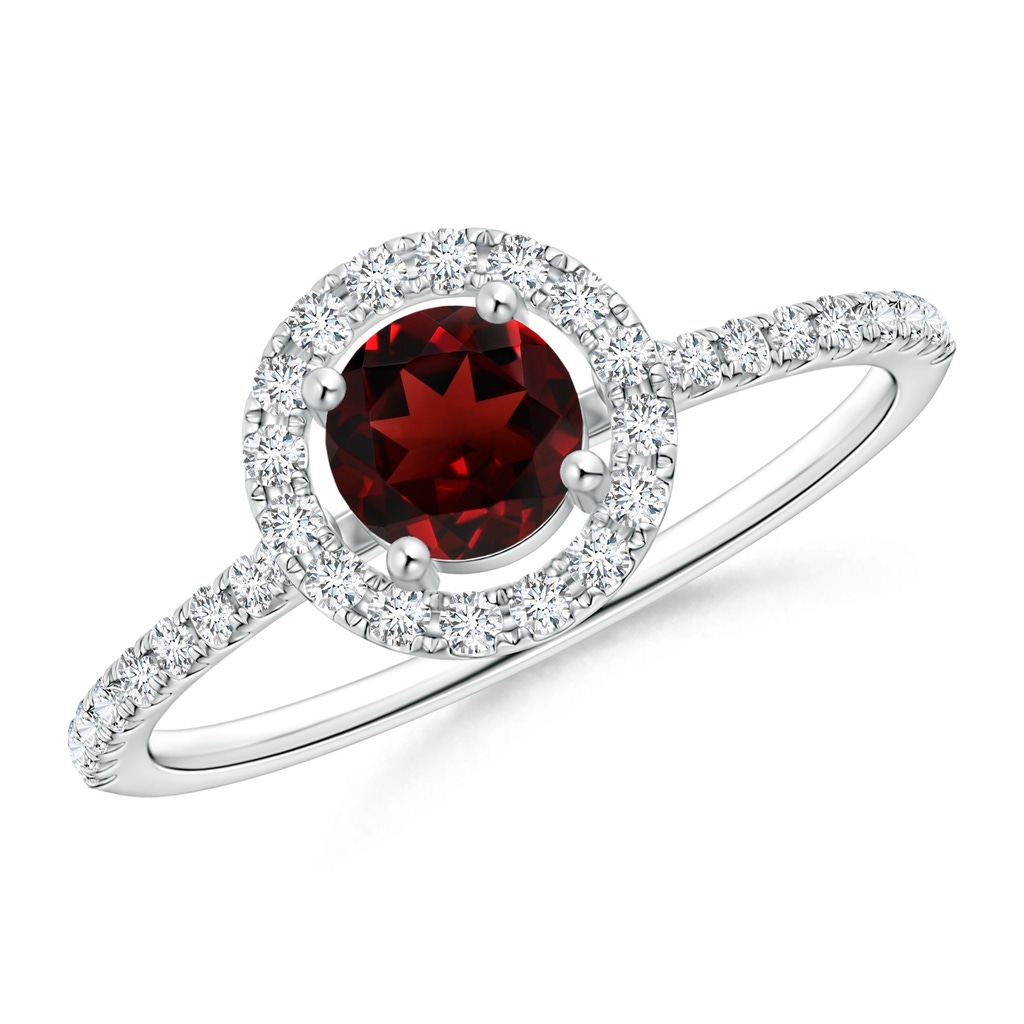 5mm AAA Floating Garnet Halo Ring with Diamond Accents in White Gold