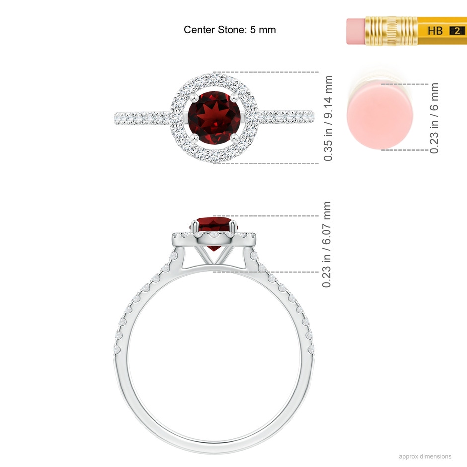 5mm AAA Floating Garnet Halo Ring with Diamond Accents in White Gold ruler