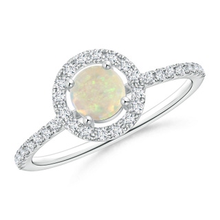 5mm AAA Floating Opal Halo Ring with Diamond Accents in White Gold