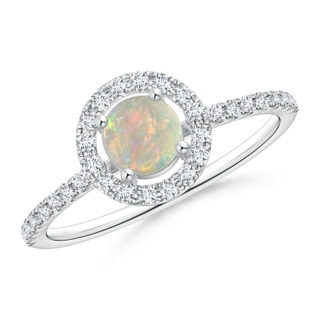 5mm AAAA Floating Opal Halo Ring with Diamond Accents in White Gold