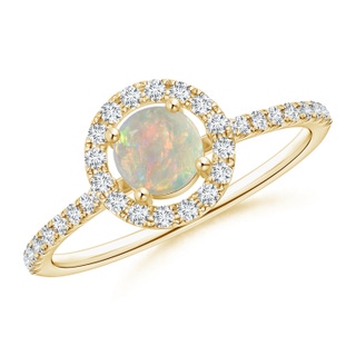 5mm AAAA Floating Opal Halo Ring with Diamond Accents in Yellow Gold