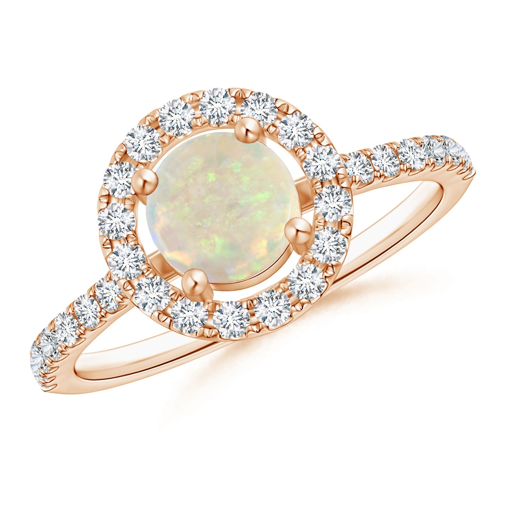6mm AAA Floating Opal Halo Ring with Diamond Accents in Rose Gold