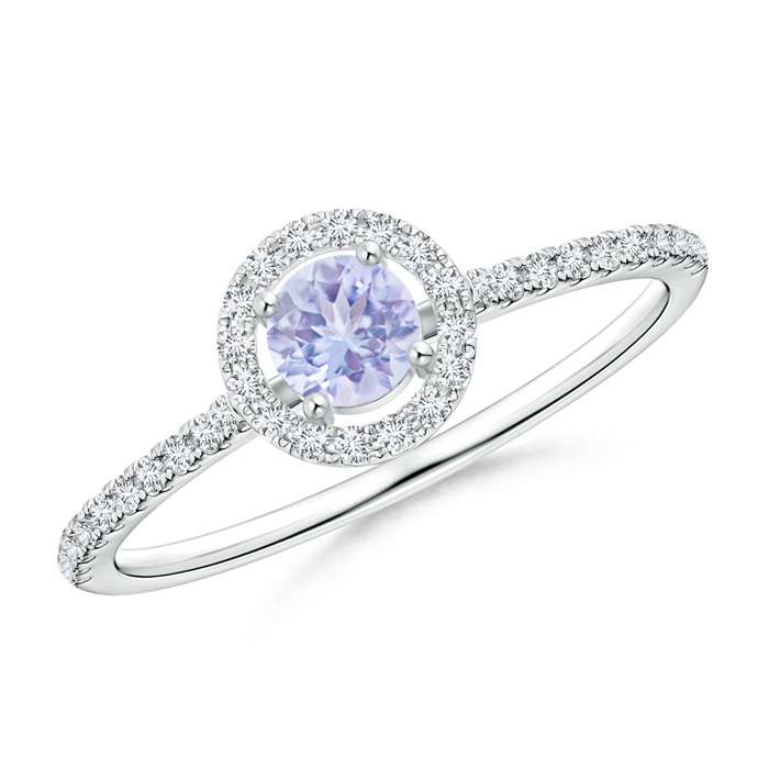 4mm A Floating Tanzanite Halo Ring with Diamond Accents in P950 Platinum 