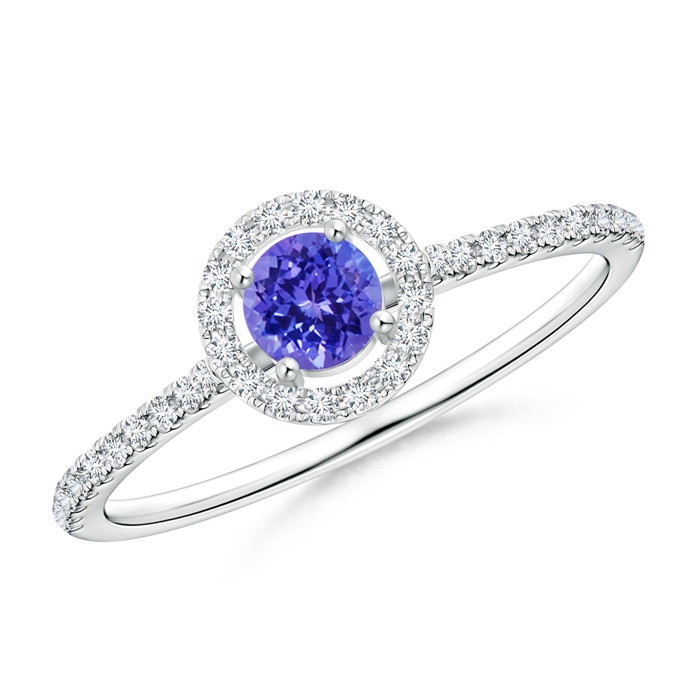 4mm AAAA Floating Tanzanite Halo Ring with Diamond Accents in P950 Platinum 