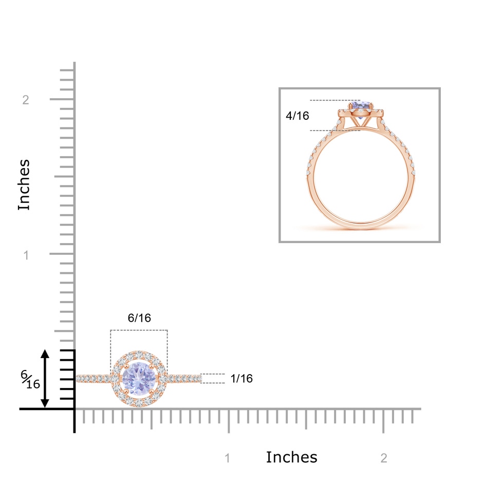 5mm A Floating Tanzanite Halo Ring with Diamond Accents in Rose Gold ruler