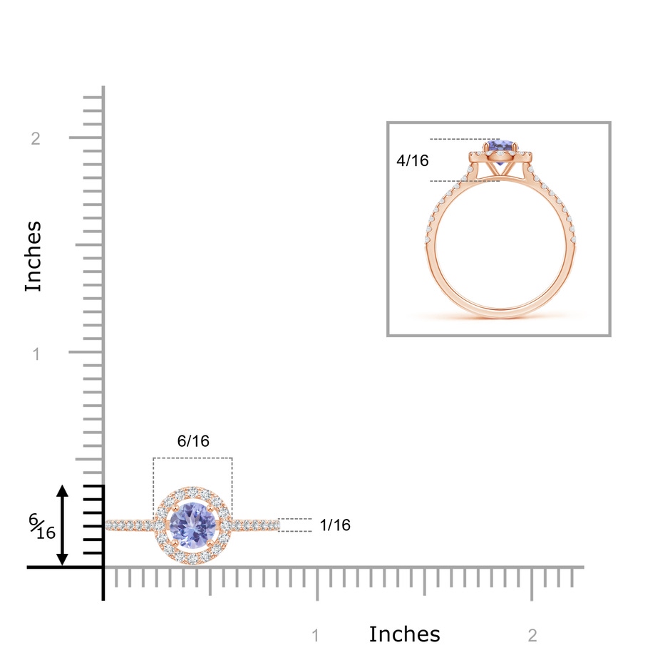5mm AA Floating Tanzanite Halo Ring with Diamond Accents in Rose Gold ruler