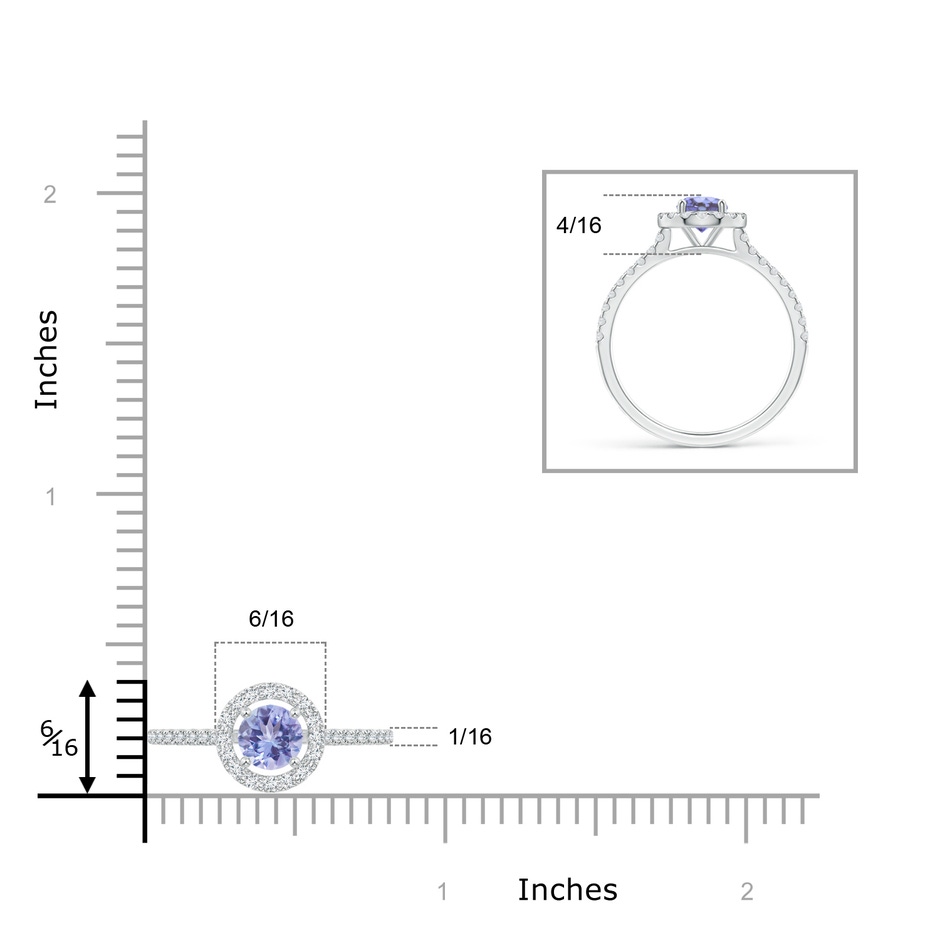 5mm AA Floating Tanzanite Halo Ring with Diamond Accents in White Gold ruler