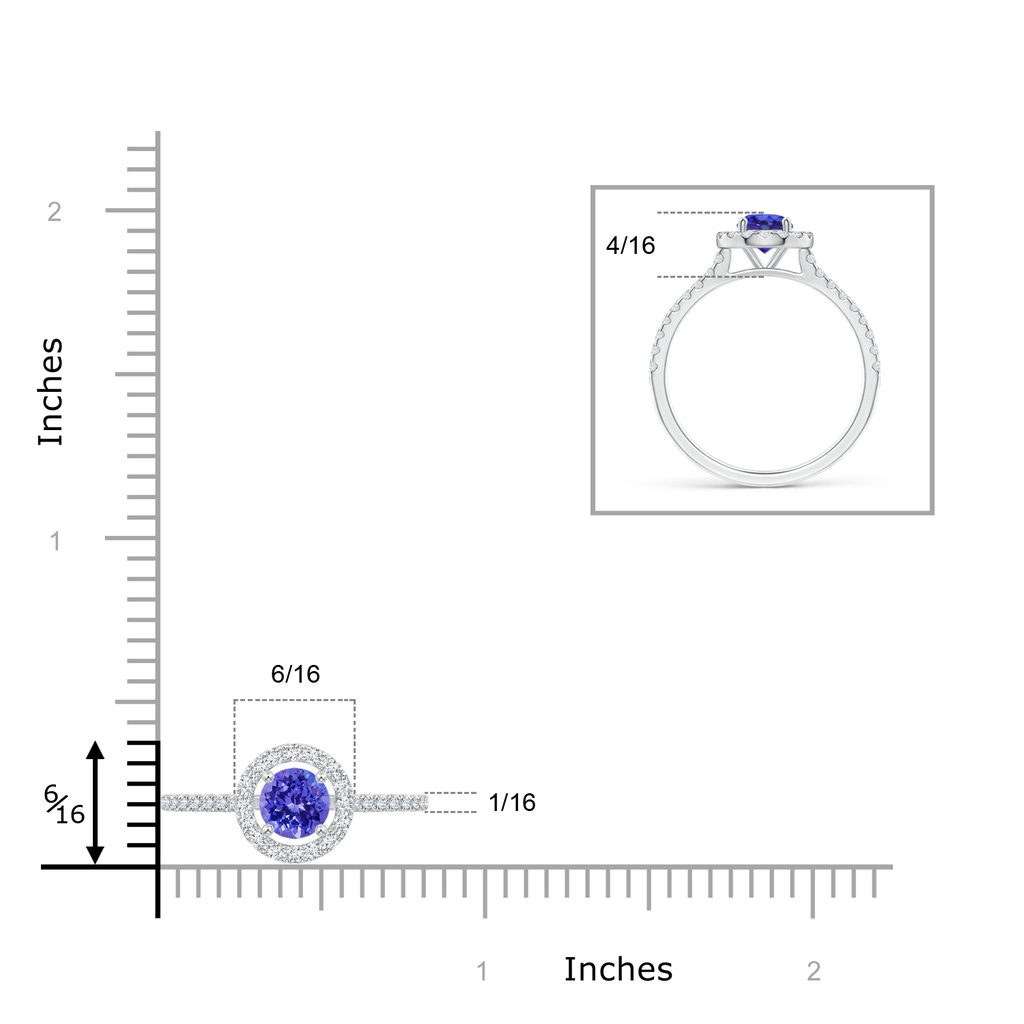 5mm AAAA Floating Tanzanite Halo Ring with Diamond Accents in White Gold Ruler