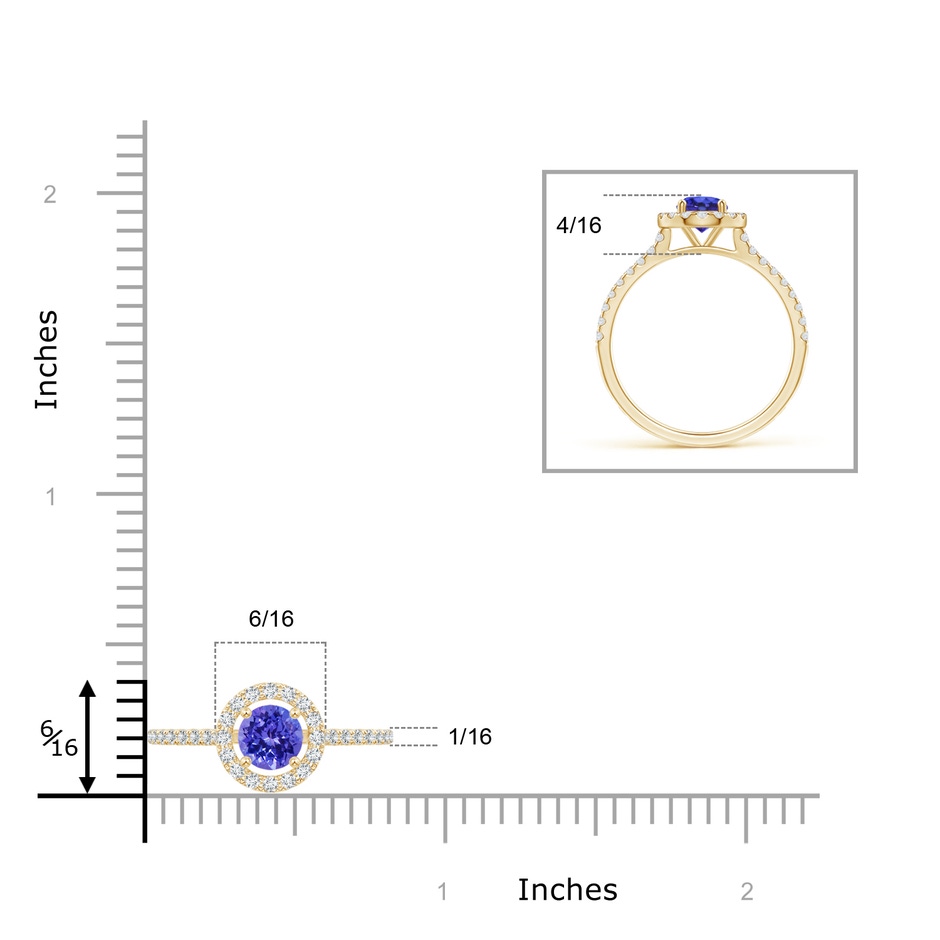 5mm AAAA Floating Tanzanite Halo Ring with Diamond Accents in Yellow Gold ruler