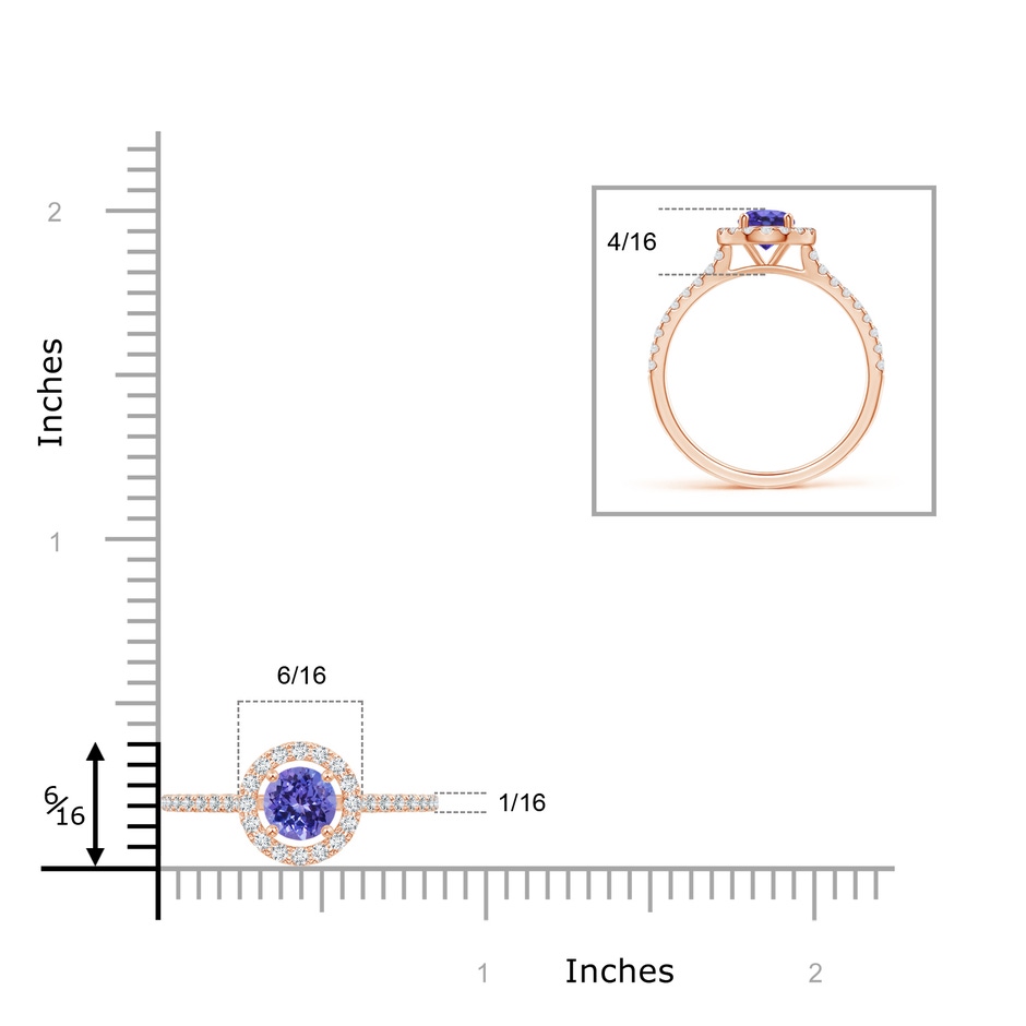 6mm AA Floating Tanzanite Halo Ring with Diamond Accents in Rose Gold ruler