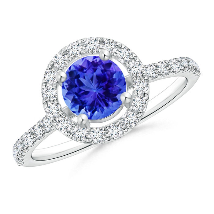 6mm AAA Floating Tanzanite Halo Ring with Diamond Accents in White Gold