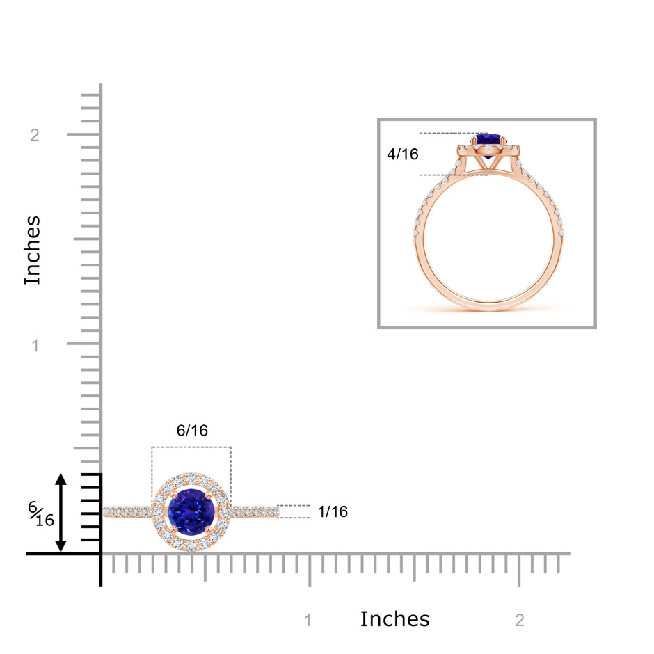 6mm AAAA Floating Tanzanite Halo Ring with Diamond Accents in Rose Gold ruler