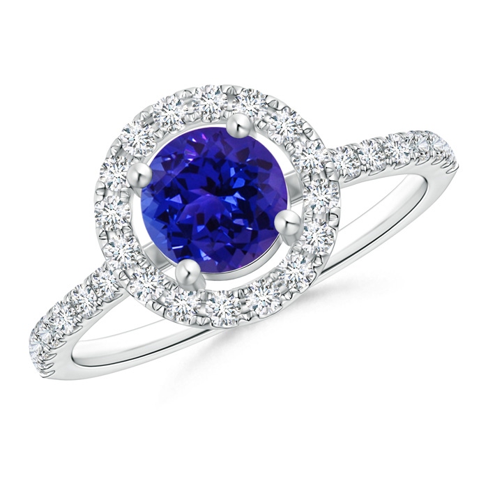 6mm AAAA Floating Tanzanite Halo Ring with Diamond Accents in White Gold 