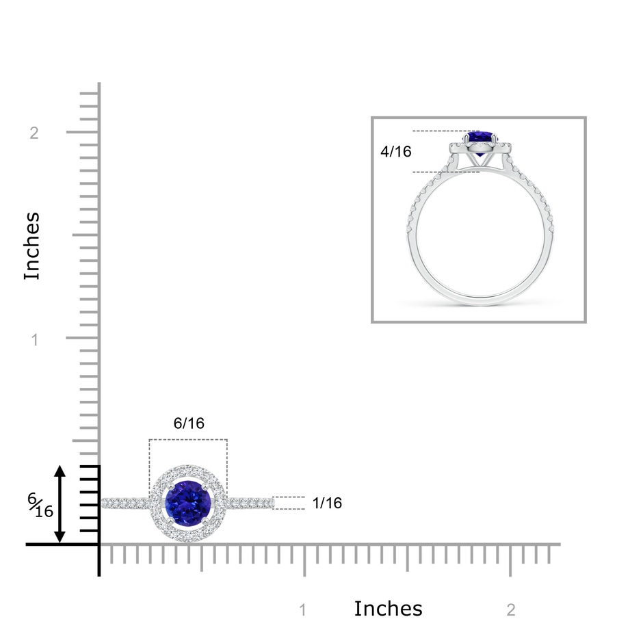 6mm AAAA Floating Tanzanite Halo Ring with Diamond Accents in White Gold ruler