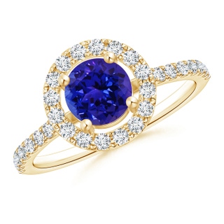 6mm AAAA Floating Tanzanite Halo Ring with Diamond Accents in Yellow Gold