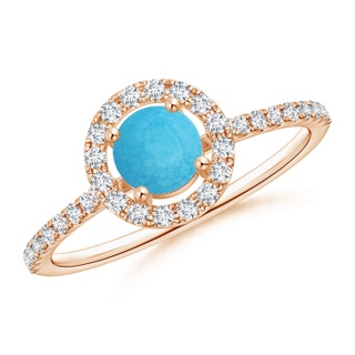 5mm A Floating Turquoise Halo Ring with Diamond Accents in Rose Gold