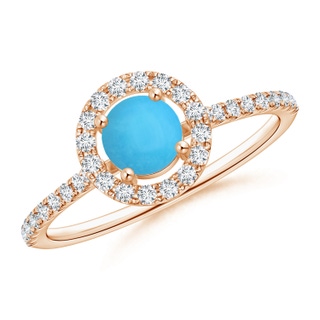 5mm AAA Floating Turquoise Halo Ring with Diamond Accents in Rose Gold
