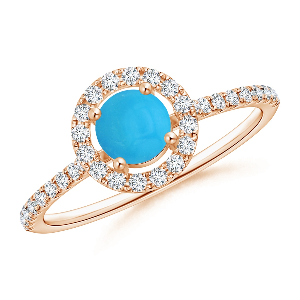 5mm AAAA Floating Turquoise Halo Ring with Diamond Accents in Rose Gold