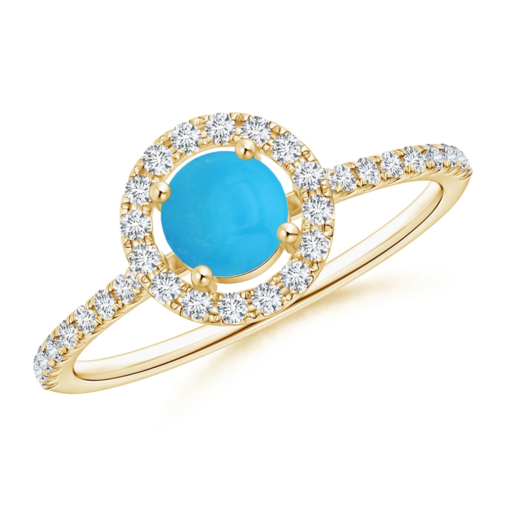 5mm AAAA Floating Turquoise Halo Ring with Diamond Accents in Yellow Gold