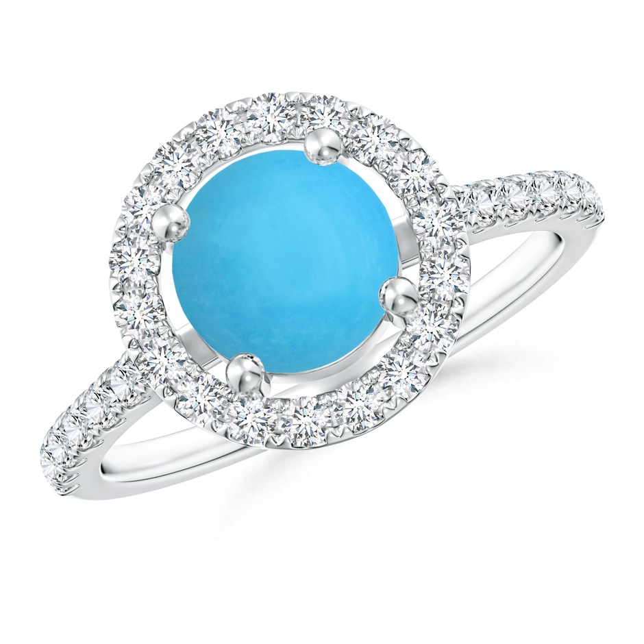 7mm AAA Floating Turquoise Halo Ring with Diamond Accents in White Gold 