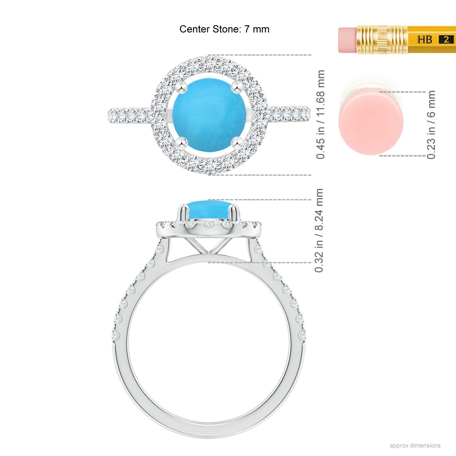 7mm AAA Floating Turquoise Halo Ring with Diamond Accents in White Gold ruler