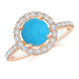 7mm AAAA Floating Turquoise Halo Ring with Diamond Accents in Rose Gold