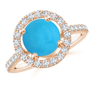 8mm AAAA Floating Turquoise Halo Ring with Diamond Accents in Rose Gold