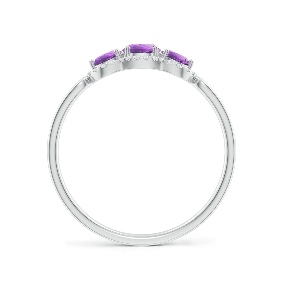 4mm A Floating Three Stone Amethyst Ring with Diamond Halo in White Gold side-1