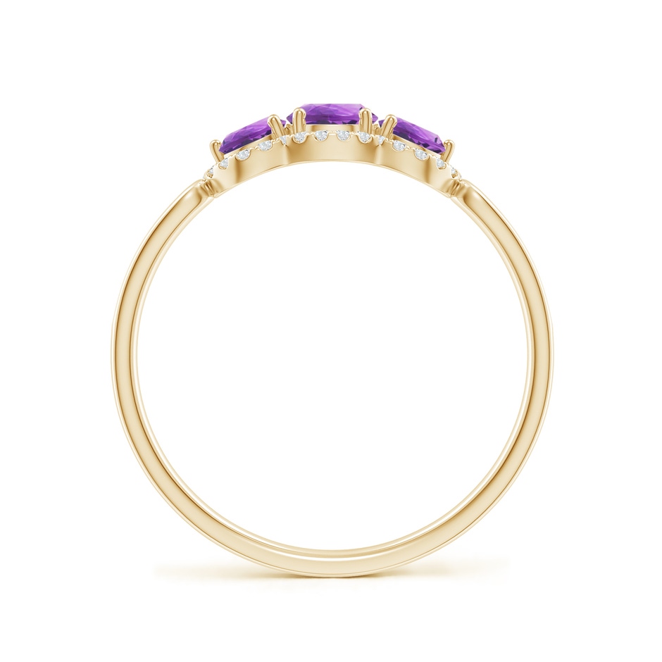 4mm AA Floating Three Stone Amethyst Ring with Diamond Halo in Yellow Gold side-1
