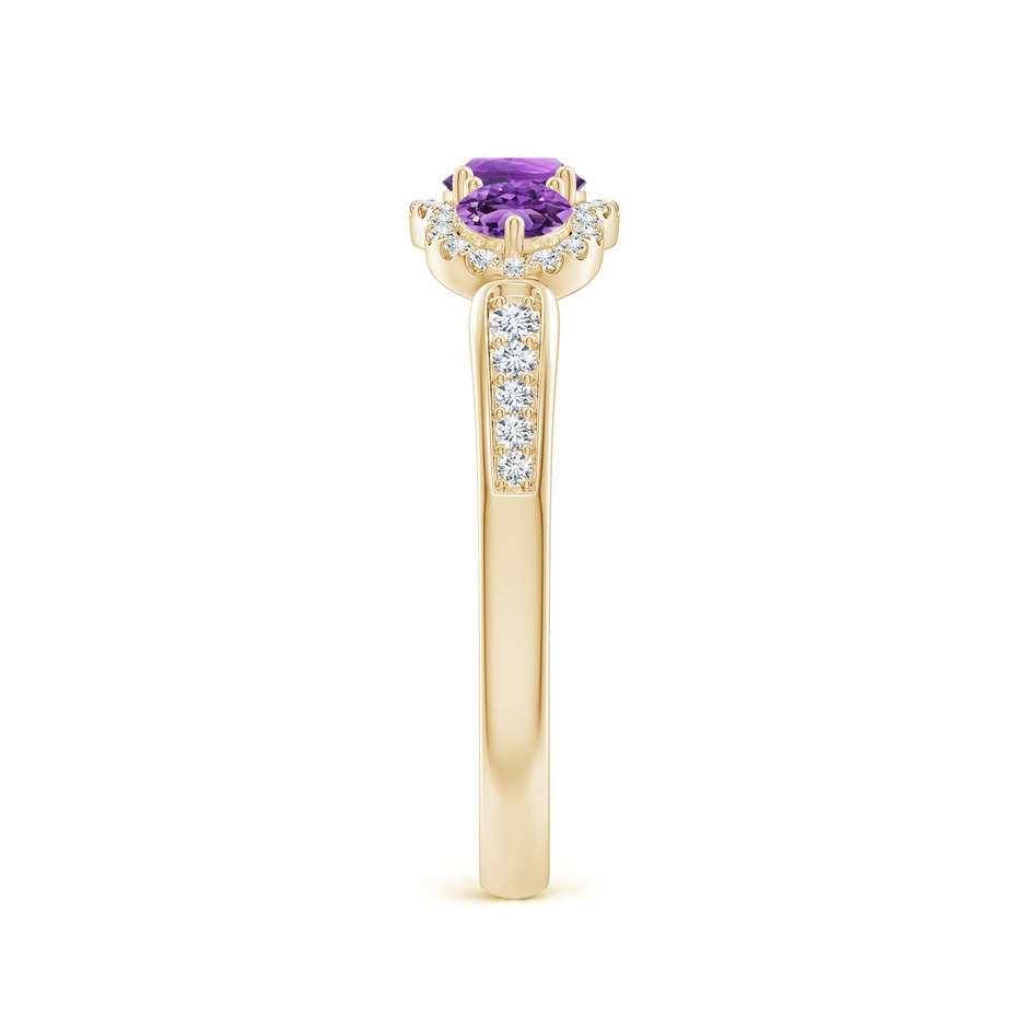 4mm AA Floating Three Stone Amethyst Ring with Diamond Halo in Yellow Gold side-2